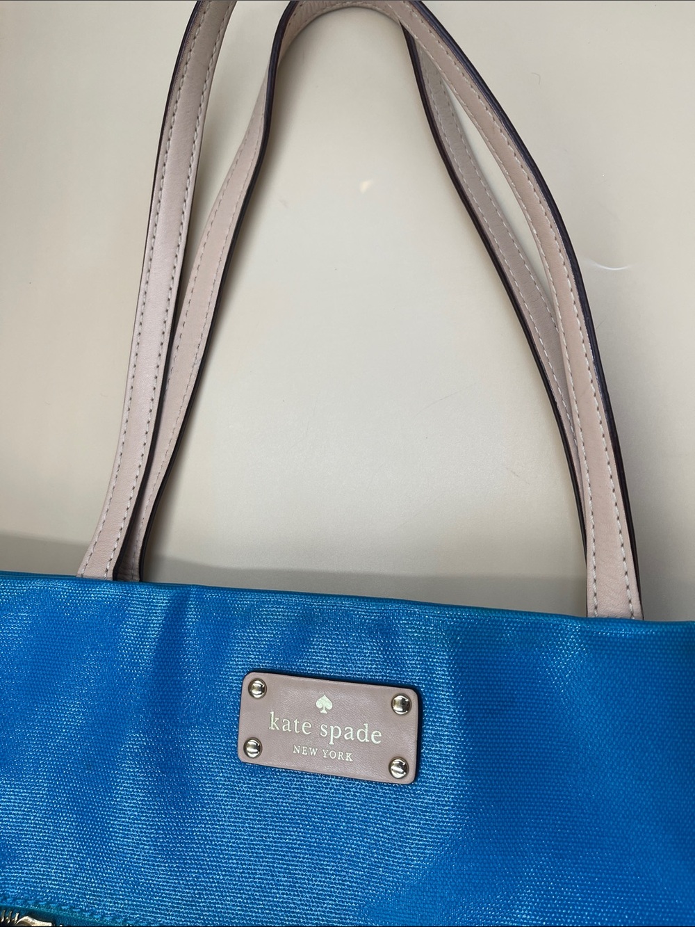 kate spade Turquoise Blue Tote with Tan Straps - Picture 9 of 10
